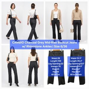 CAMBIO Charcoal Grey Mid-Rise Bootcut Jeans w/ Rhinestone Ankles Size 6/36